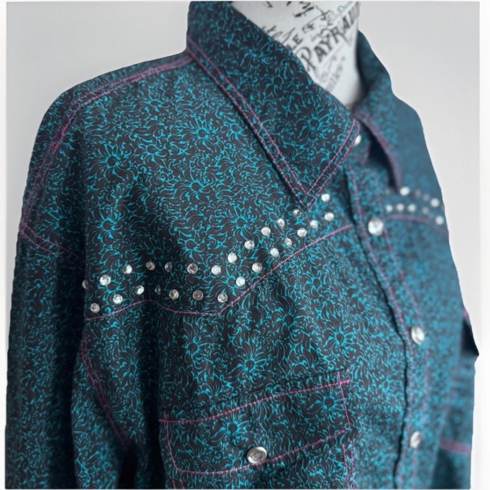 Cowgirl Hardware Snap Button Rhinestone Long Sleeve Western Women’s Size XL